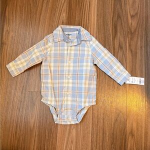 OshKosh B'gosh Blue and Cream Plaid Long-Sleeve One-Piece